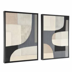 Wooden Geometric Mixed Media Home Wall Décor with Black Frames, Pack of 2