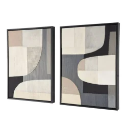 Wooden Geometric Mixed Media Home Wall Décor with Black Frames, Pack of 2