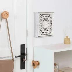Wooden Key Holder for Wall, Key Box Key Cabinet, Key Hooks Wall Mounted Key Hangers Rustic Decorative Key Rack with 6 Key Hooks for Home Office Entryway Hallway Bedroom Living Room