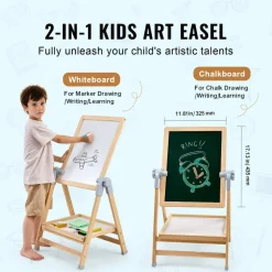 Wooden Kids Art Easel Double Sided with Whiteboard and Chalkboard Adjustable Stand