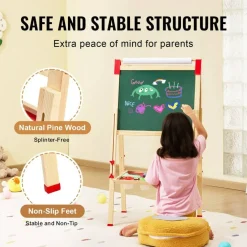 Wooden Kids Art Easel 3 in 1 Double Sided with Whiteboard Chalkboard and Paper Roll