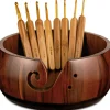 Wooden Yarn Bowl Holder(Brown 7.9 inch)