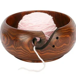 Wooden Yarn Bowl Holder Rosewood,Knitting Wool Storage Basket Round with Holes Handmade Craft Crochet Kit Organizer Perfect for Mother's Day(Wine Red)