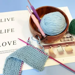 Wooden Yarn Bowl with Holes Knitting Bowl Yarn Storage(Classic)
