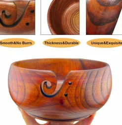Wooden Yarn Bowl with Holes Knitting Bowl Yarn Storage(Classic)
