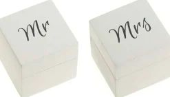 Wood Ring Bearer Box Wedding Engagement Ring Holder Box (White & Black Set of 2)