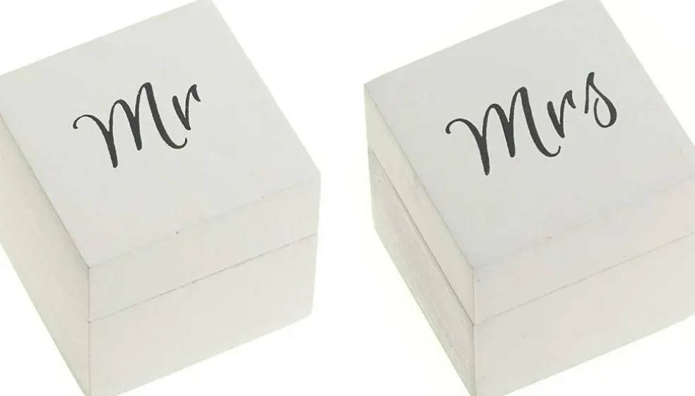 Wood Ring Bearer Box Wedding Engagement Ring Holder Box (White & Black Set of 2)