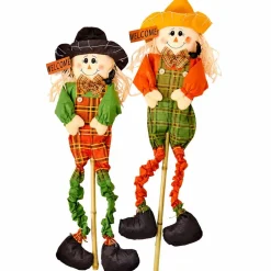 Worth Imports 48" Fall Harvest Squiggly Leg Scarecrow Stake with Welcome Sign Set