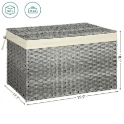 Woven Storage Basket with Lid Large 27.7 Gallon, Foldable Laundry Hamper with Metal Frame and Removable Liner for Home Storage
