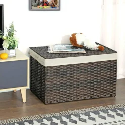 Woven Storage Basket with Lid Large 27.7 Gallon, Foldable Laundry Hamper with Metal Frame and Removable Liner for Home Storage