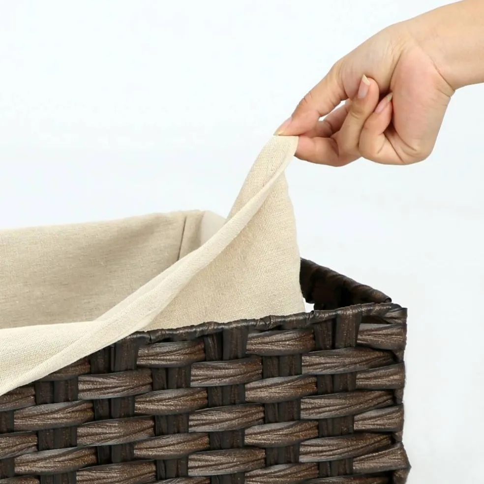 Woven Storage Basket with Lid Large 27.7 Gallon, Foldable Laundry Hamper with Metal Frame and Removable Liner for Home Storage