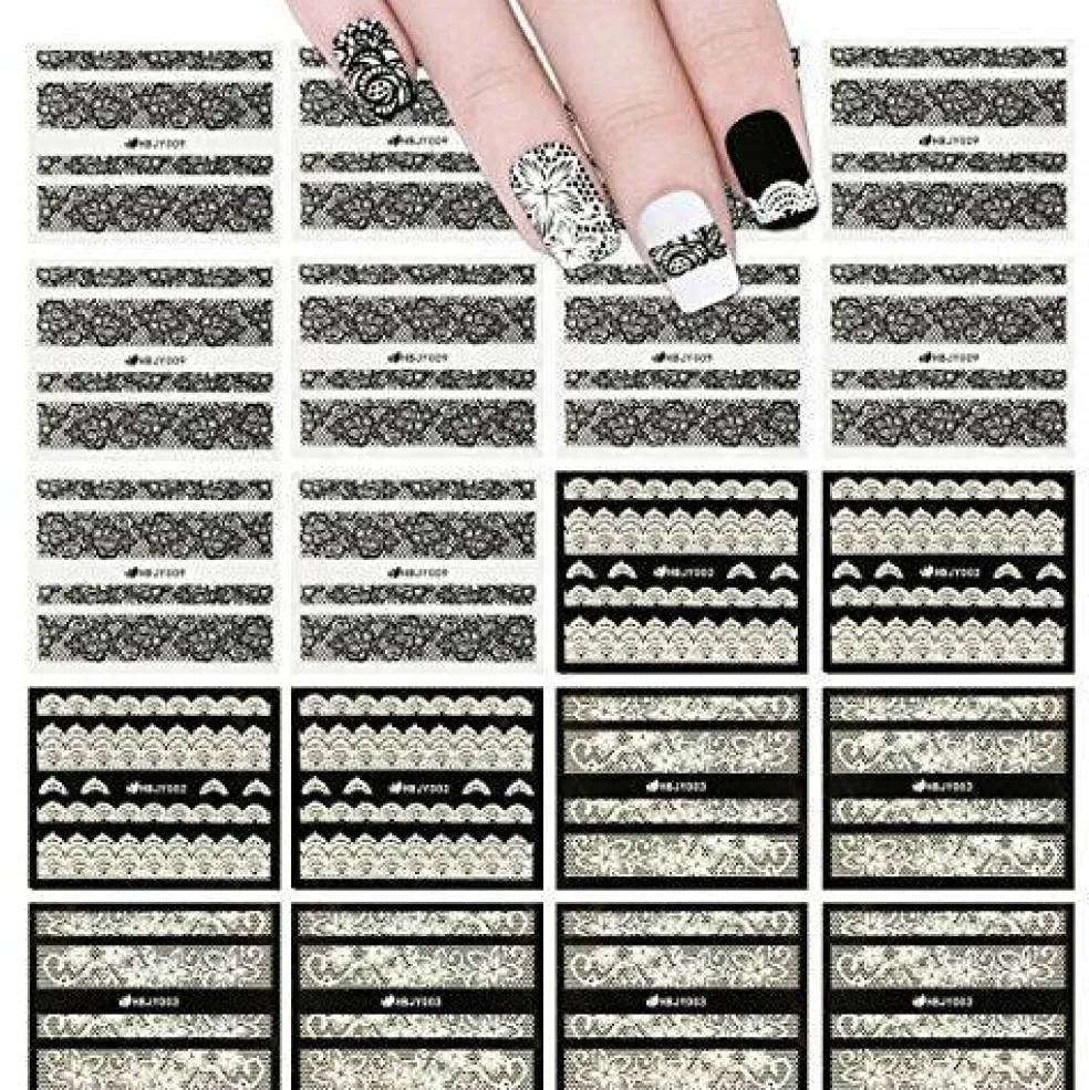 Wrapables Black & White Lace Nail Stickers Fashionable 3D Nail Art (20 sheets)