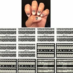 Wrapables Black & White Lace Nail Stickers Fashionable 3D Nail Art (20 sheets)