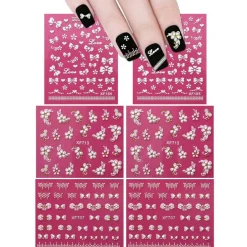 Wrapables Fingernail Stickers Nail Art Nail Stickers Self-Adhesive Nail Stickers 3D Nail Decals - Bows, Hearts & Flowers (3 Designs/6 Sheets)