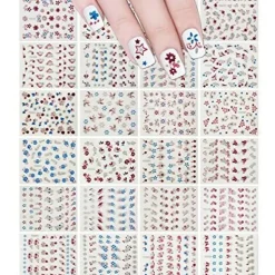 Wrapables Glitter Stars & Flowers Nail Stickers Sparkly Nail Art (24 sheets)