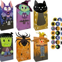 Wrapables Halloween Trick or Treat Bags with Stickers, Goody Bags for Parties, Candy and Treats (Set of 24), Scary