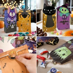 Wrapables Halloween Trick or Treat Bags with Stickers, Goody Bags for Parties, Candy and Treats (Set of 24), Scary
