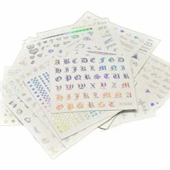 Wrapables Holographic Nail Stickers Metallic Letters, Numbers & Patterns Nail Stickers Nail Art (24 sheets)