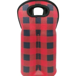 Wrapables Insulated Neoprene Wine Tote, Two Bottle / Red Checkers