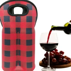 Wrapables Insulated Neoprene Wine Tote, Two Bottle / Red Checkers