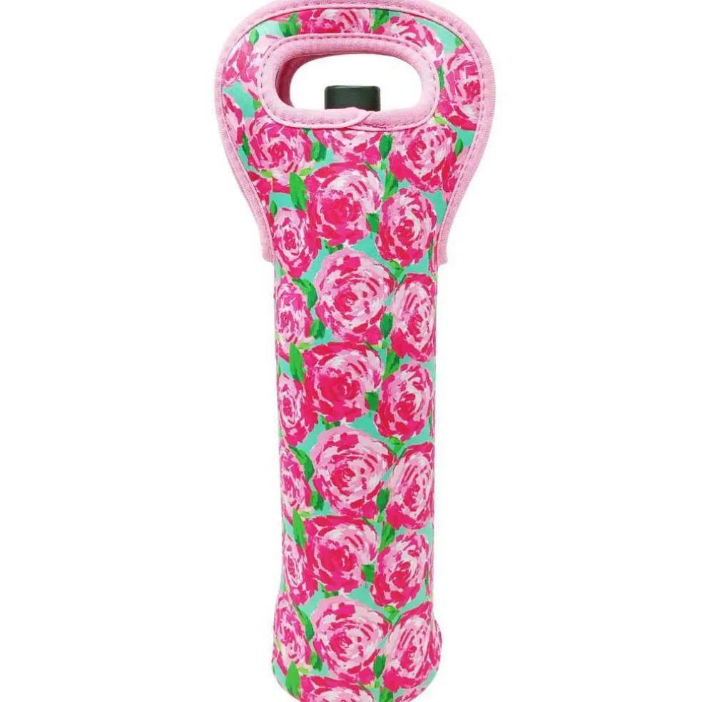 Wrapables Insulated Neoprene Wine Tote, One Bottle / Pink Roses