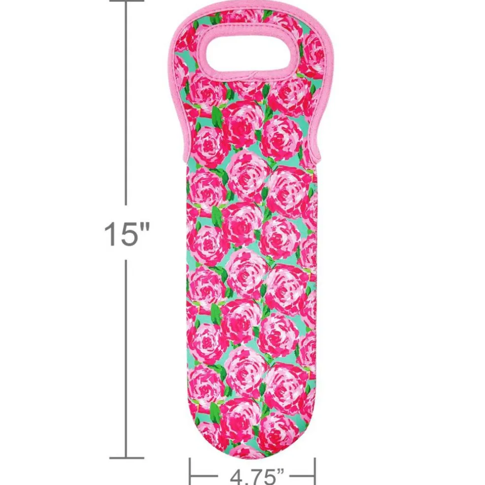 Wrapables Insulated Neoprene Wine Tote, One Bottle / Pink Roses