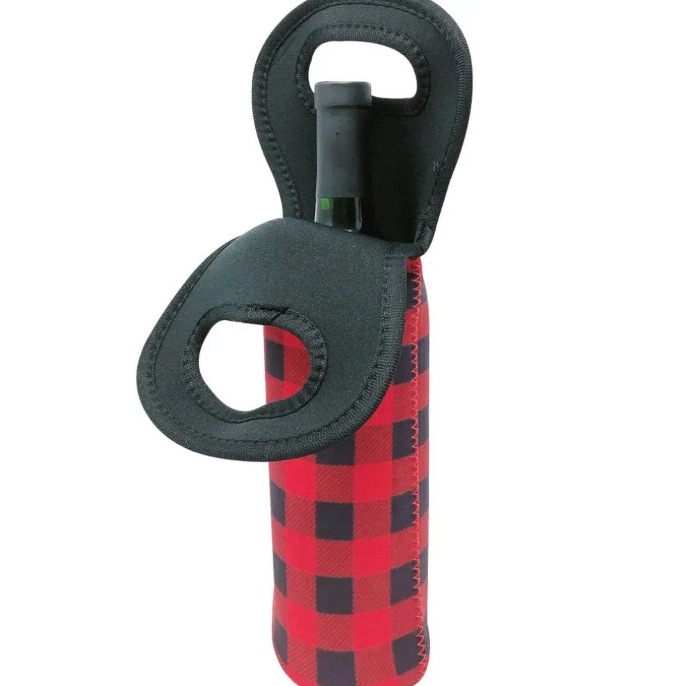 Wrapables Insulated Neoprene Wine Tote, One Bottle / Red Plaid