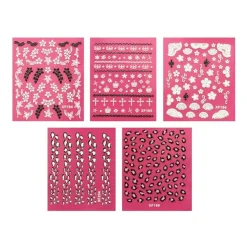 Wrapables Leopard Print, Floral, Crowns and Crosses Nail Art Self-Adhesive Stickers Nail Decals, Set of 5