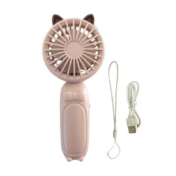 Wrapables Mini Portable Handheld and Desktop Rechargeable USB Fan, Pink Cat