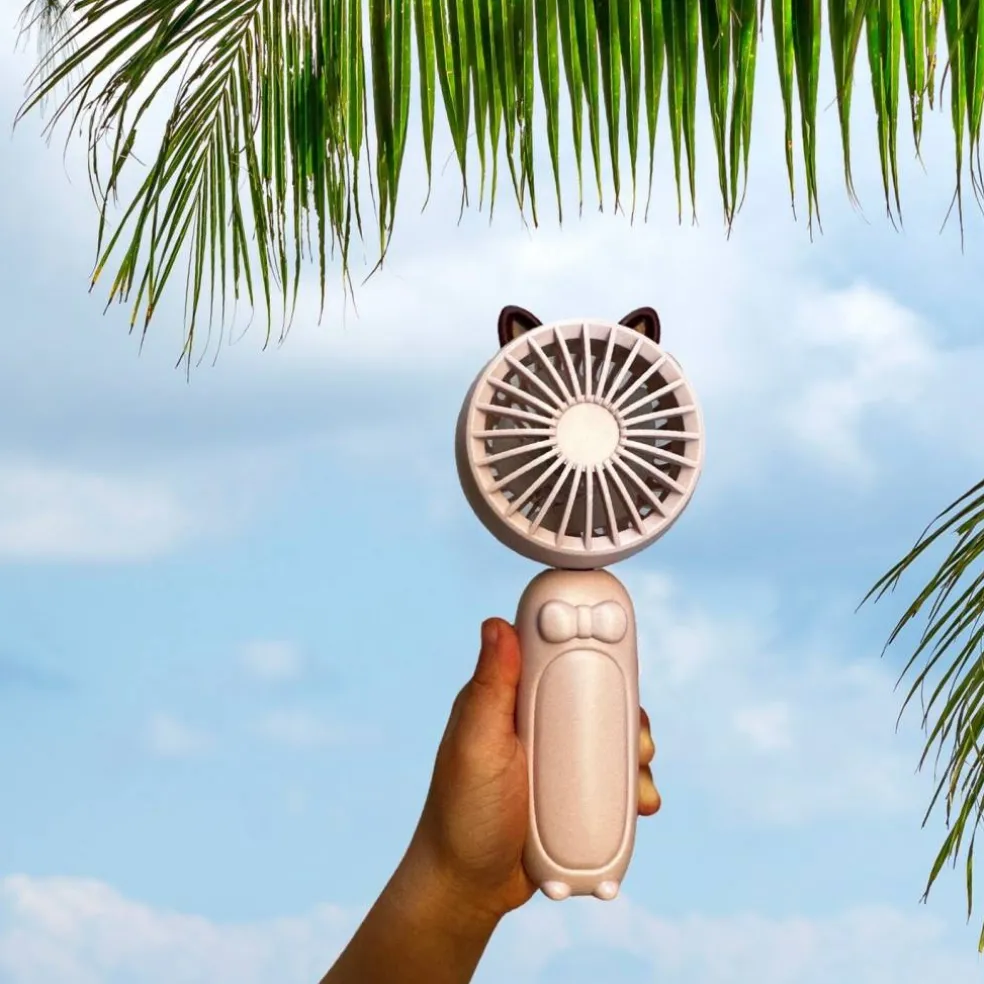 Wrapables Mini Portable Handheld and Desktop Rechargeable USB Fan, Pink Cat