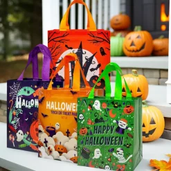 Wrapables Non-Woven Reusable Halloween Trick or Treat Bags with Handles for Parties, Gifts, Candy and Treats (Set of 8), Assorted