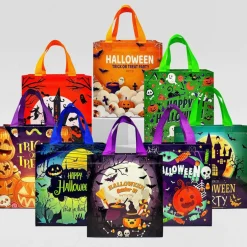 Wrapables Non-Woven Reusable Halloween Trick or Treat Bags with Handles for Parties, Gifts, Candy and Treats (Set of 8), Assorted