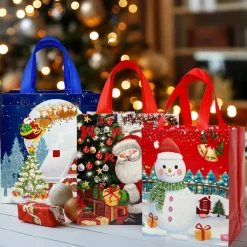 Wrapables Non-Woven Reusable Cheerful Christmas Gift Bags with Handles for Gift Wrap, Parties, Favors and Treats (Set of 8), Santa and Sleigh Ride