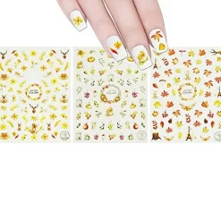 Wrapables 3 Sheets Fall Leaves Nails Thanksgiving Nail Stickers Nail Art