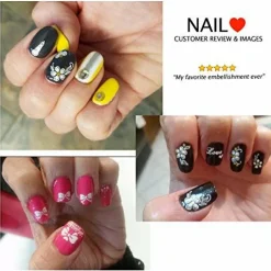 Wrapables 50 Sheets White Flowers & Bows with Gold Rhinestone Nail Stickers Nail Art 3D Nail Decals