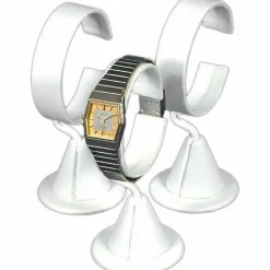 3 Wrist Watch White Leather Jewelry Showcase Display