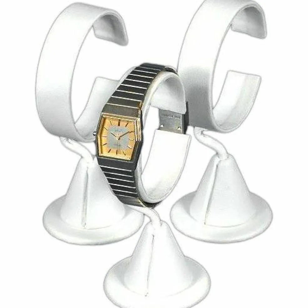3 Wrist Watch White Leather Jewelry Showcase Display