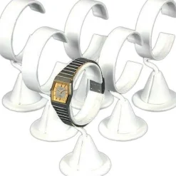 6 Wrist Watch White Leather Jewelry Showcase Display