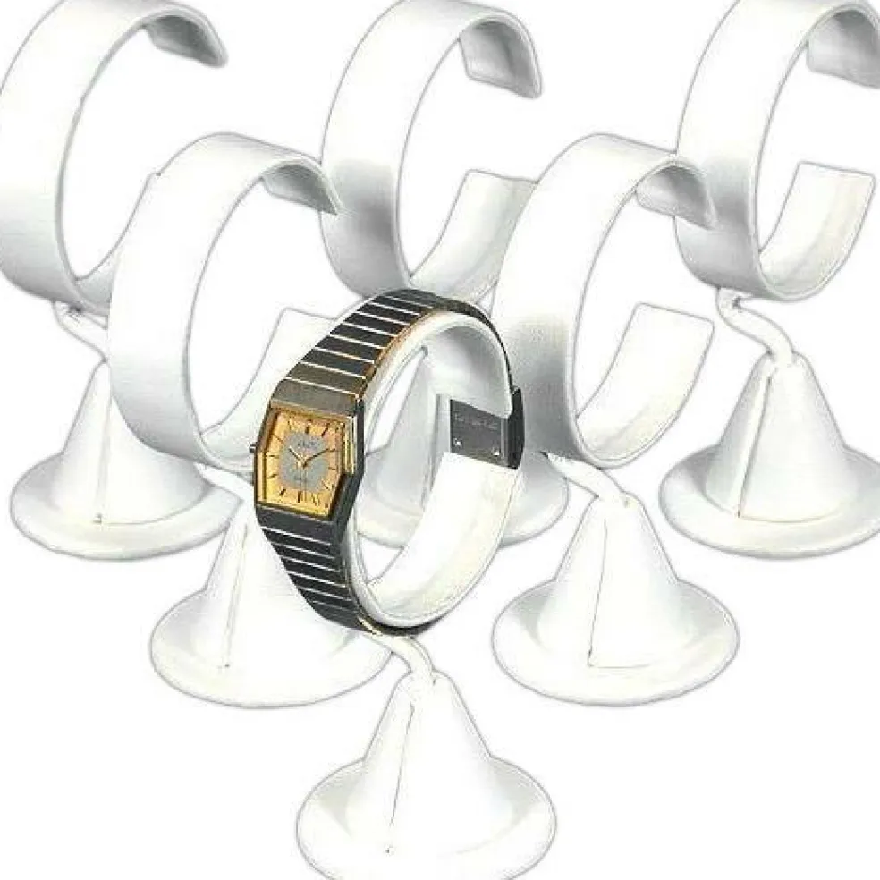 6 Wrist Watch White Leather Jewelry Showcase Display