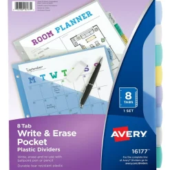 Write & Erase Pocket Plastic Dividers, 8-Tab Set, Multicolor, 1 Set