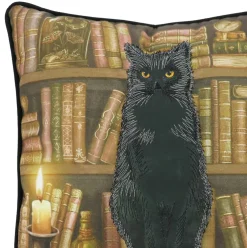 16" x 16" Black Cat & Bookshelf Throw Pillow by Ashland®