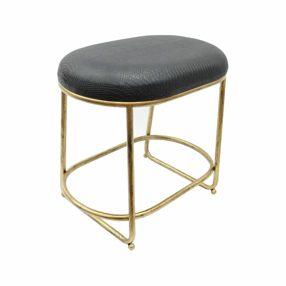 20" x 18.5" Black Faux Crocodile Oval Stool by Ashland®