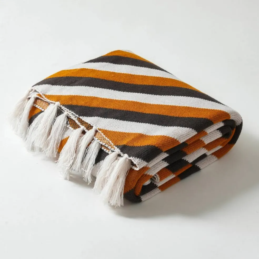 50" x 60" Black, White & Orange Striped Throw by Ashland®