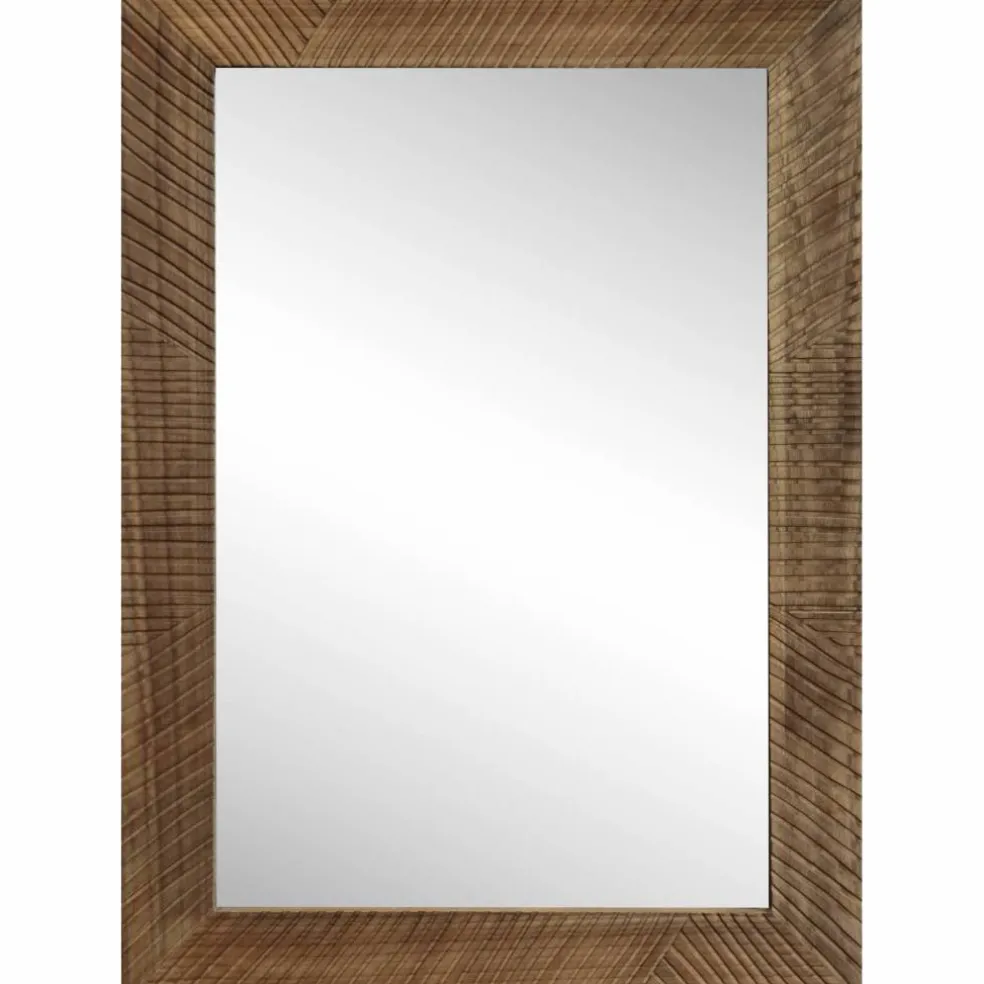 30.5" x 42.5" Brown Etched Lines Wood Wall Mirror by Ashland®