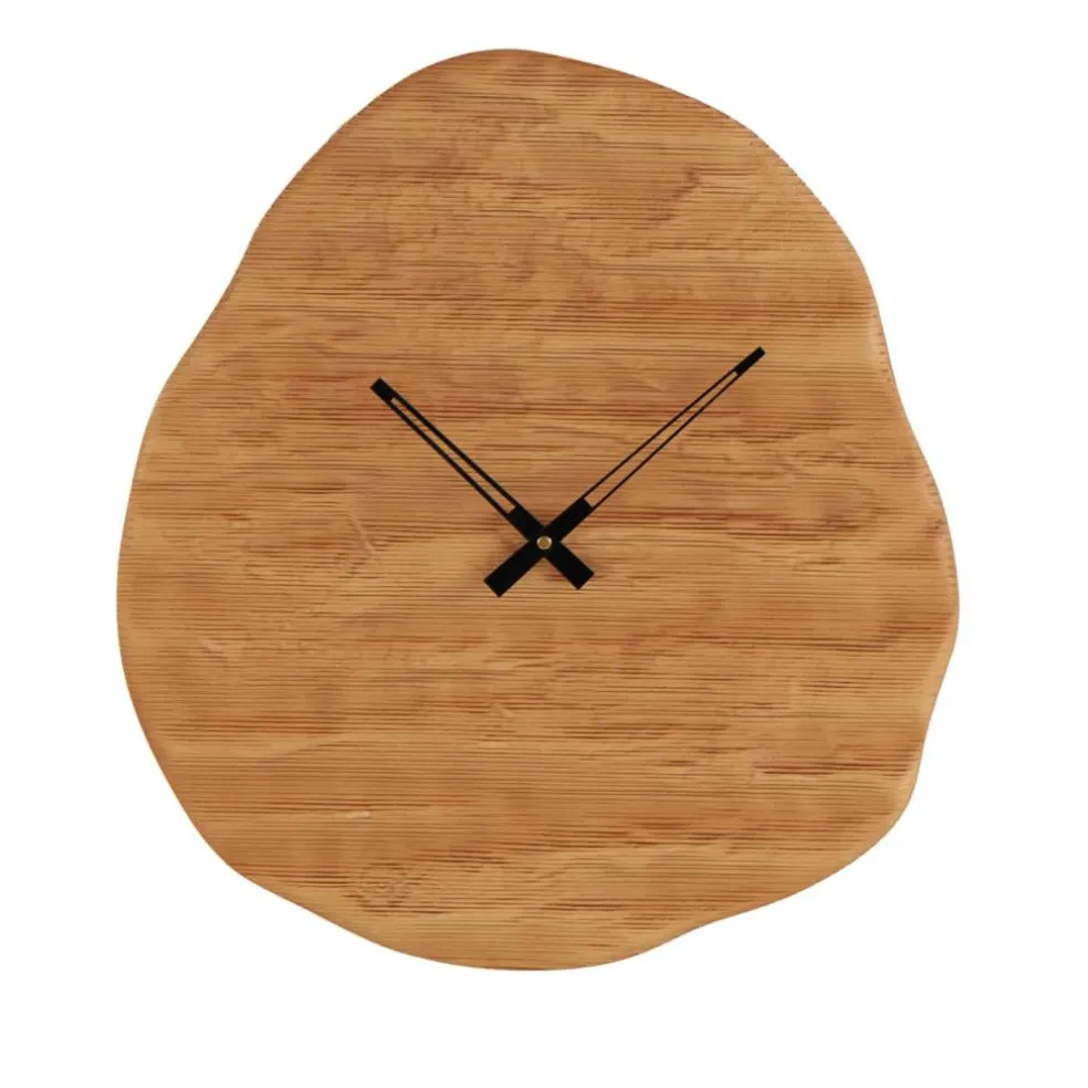 19" x 20" Brown Wood Wavy Decorative Wall Clock with Black Accents