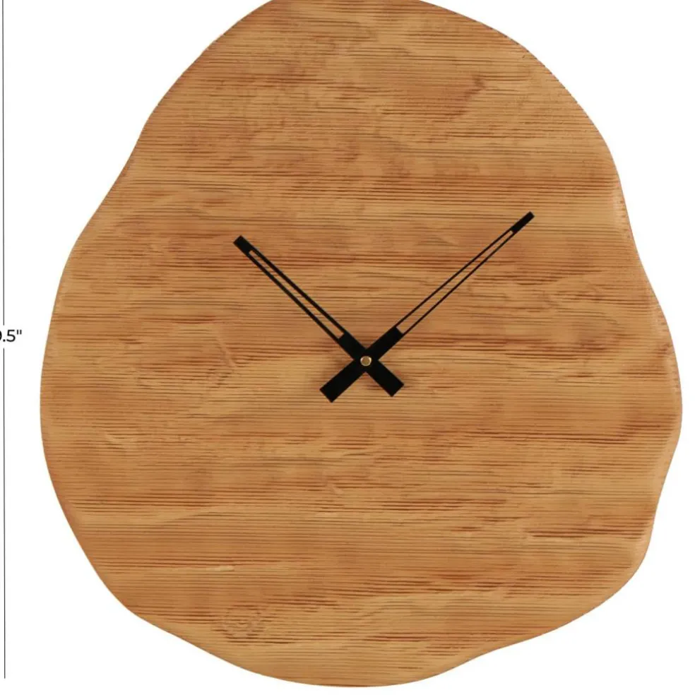 19" x 20" Brown Wood Wavy Decorative Wall Clock with Black Accents