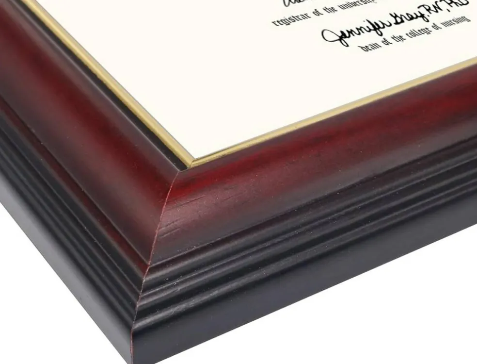8.5x11 Certificate Diploma Frame 2 Pack, Solid Wood Document Frames with UV Protection Acrylic, Cherry Finish with Gold Trim, Wall Display Frame for Certificates, Diplomas and Awards