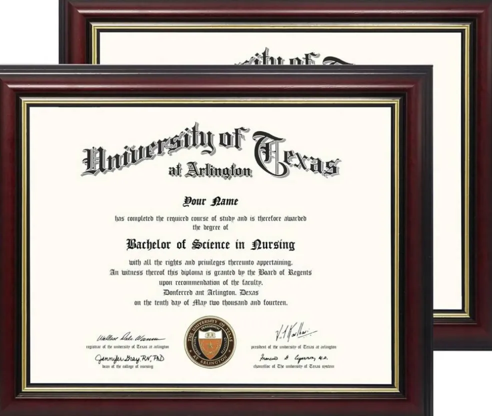 8.5x11 Certificate Diploma Frame 2 Pack, Solid Wood Document Frames with UV Protection Acrylic, Cherry Finish with Gold Trim, Wall Display Frame for Certificates, Diplomas and Awards