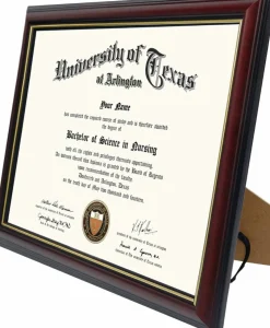 8.5x11 Certificate Diploma Frame 2 Pack, Solid Wood Document Frames with UV Protection Acrylic, Cherry Finish with Gold Trim, Wall Display Frame for Certificates, Diplomas and Awards