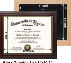 8.5x11 Certificate Diploma Frame – Solid Wood with UV Protection Acrylic, Cherry Finish with Gold Trim
